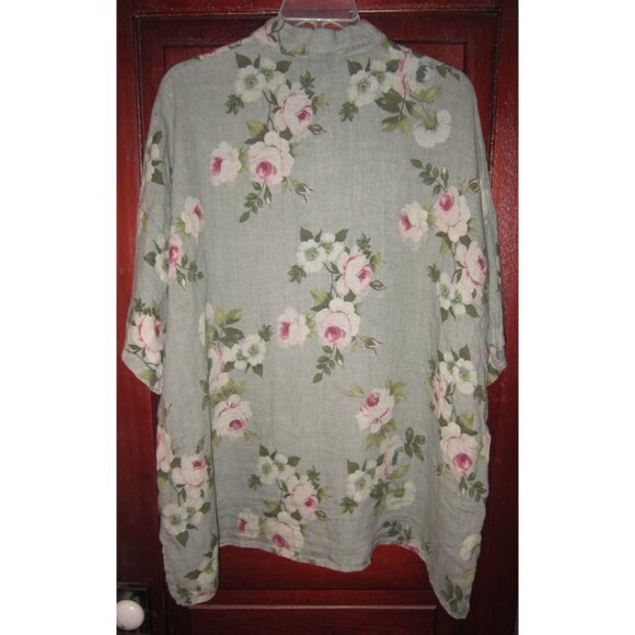 Miss Rose Sister Violet OS XL Linen Tunic Top Blouse Big Shirt Floral Lagenlook - Picture 2 of 3